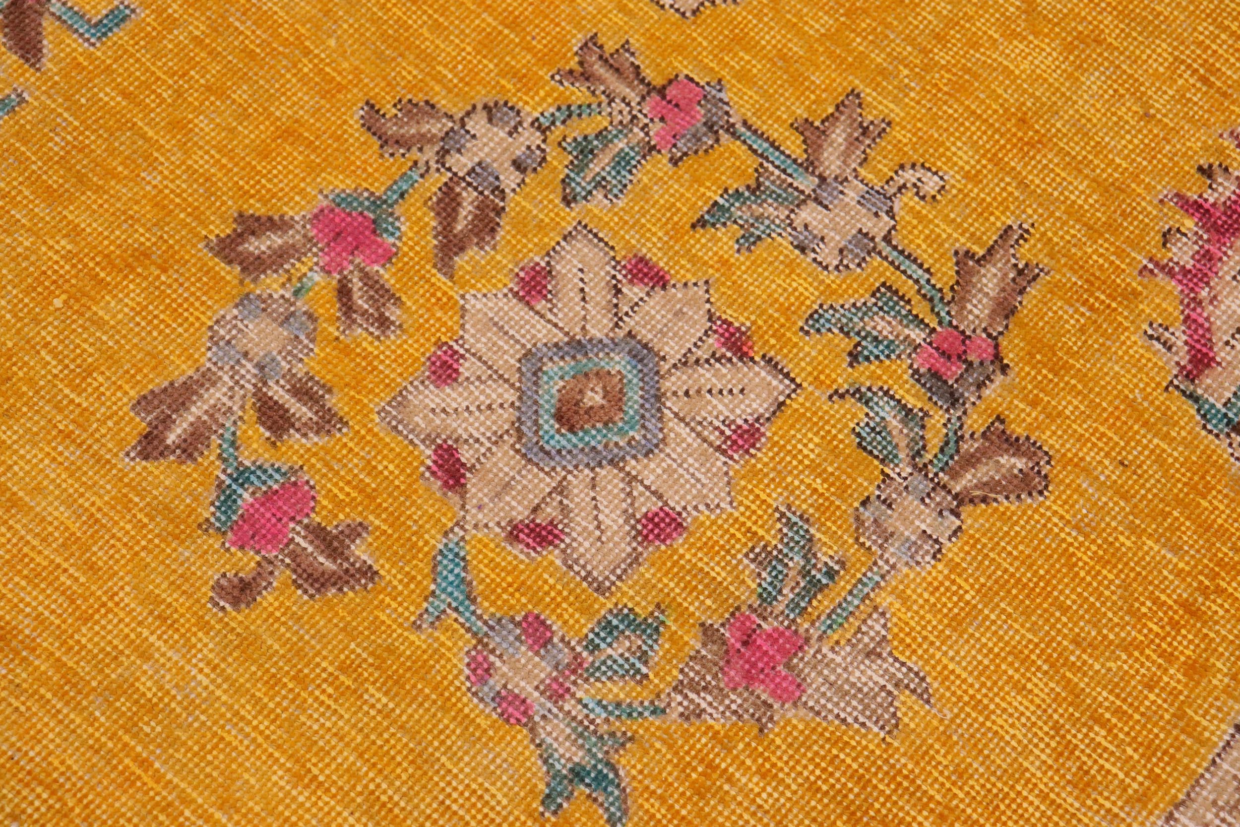 handmade Vintage Hand Painte Yellow Grey Hand Knotted RECTANGLE 100% WOOL area rug 10' x 13'