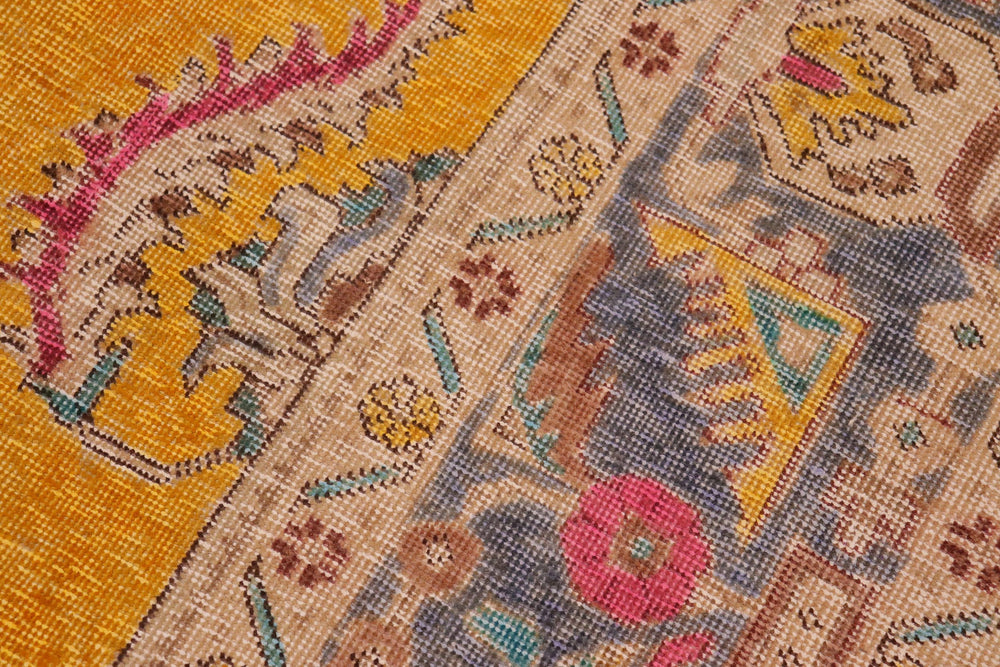 handmade Vintage Hand Painte Yellow Grey Hand Knotted RECTANGLE 100% WOOL area rug 10' x 13'