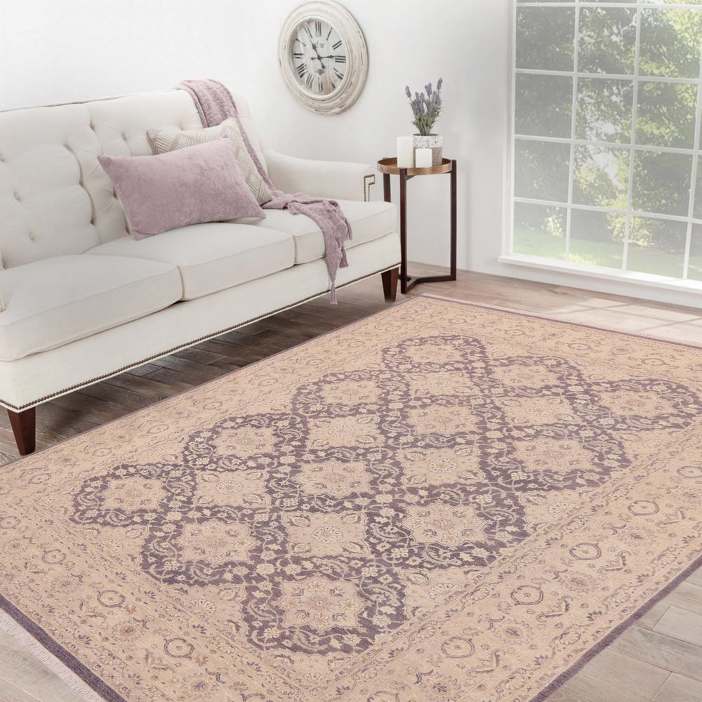 handmade Transitional Kafkaz Purple Gray Hand Knotted RECTANGLE WOOL&SILK area rug 10' x 14'