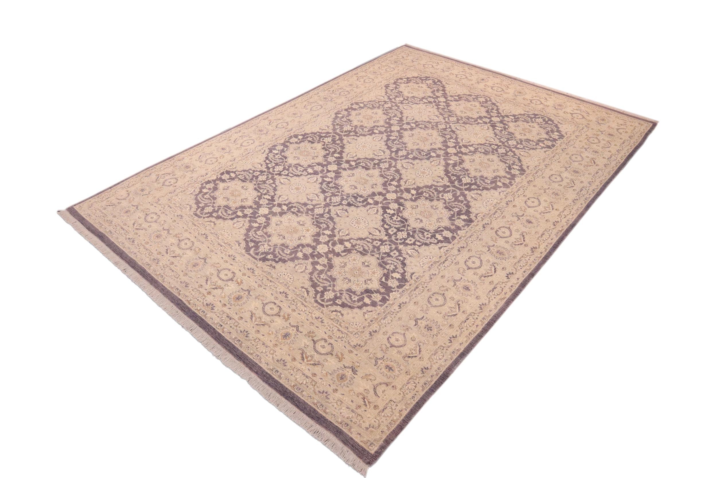 handmade Transitional Kafkaz Purple Gray Hand Knotted RECTANGLE WOOL&SILK area rug 10' x 14'