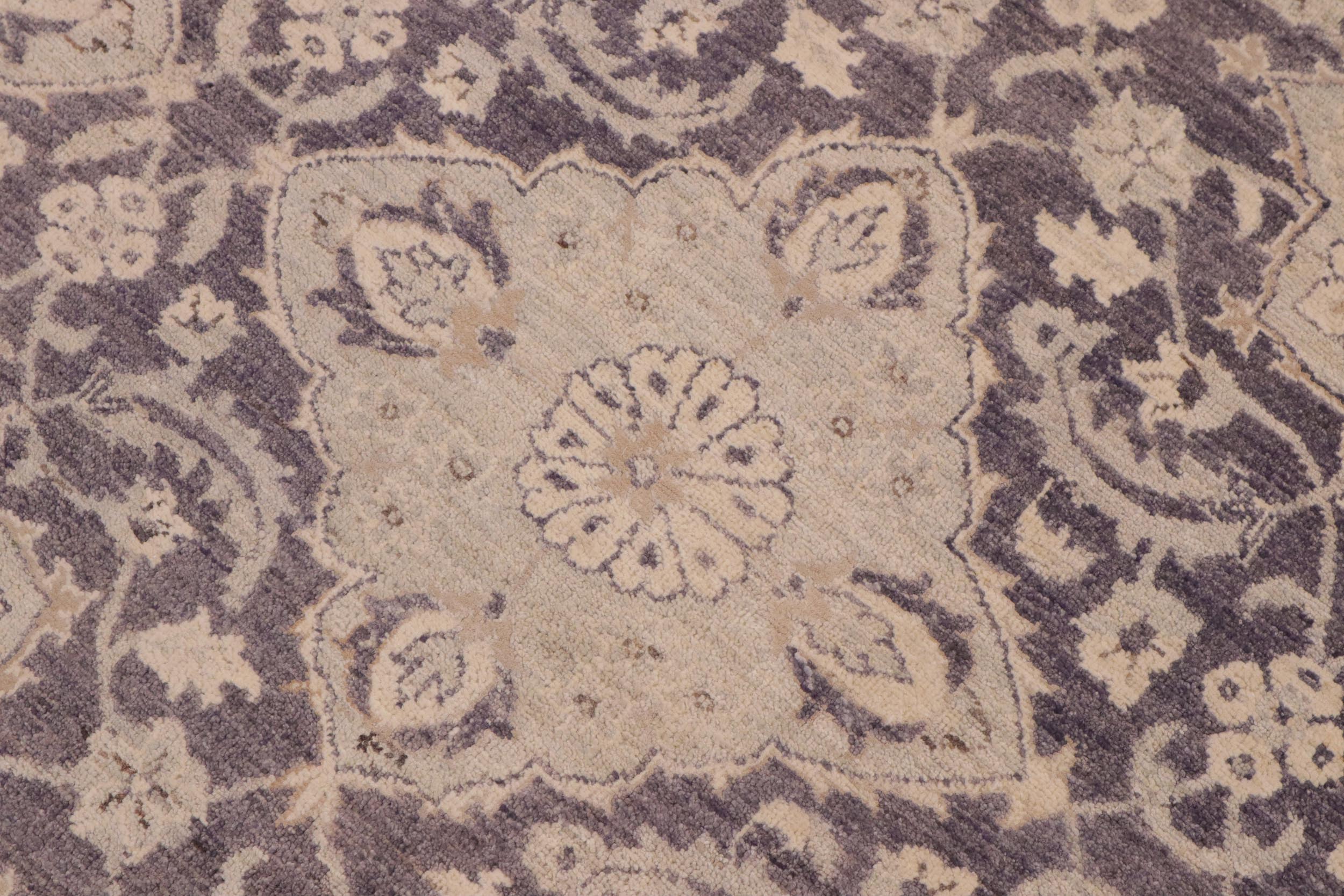 handmade Transitional Kafkaz Purple Gray Hand Knotted RECTANGLE WOOL&SILK area rug 10' x 14'