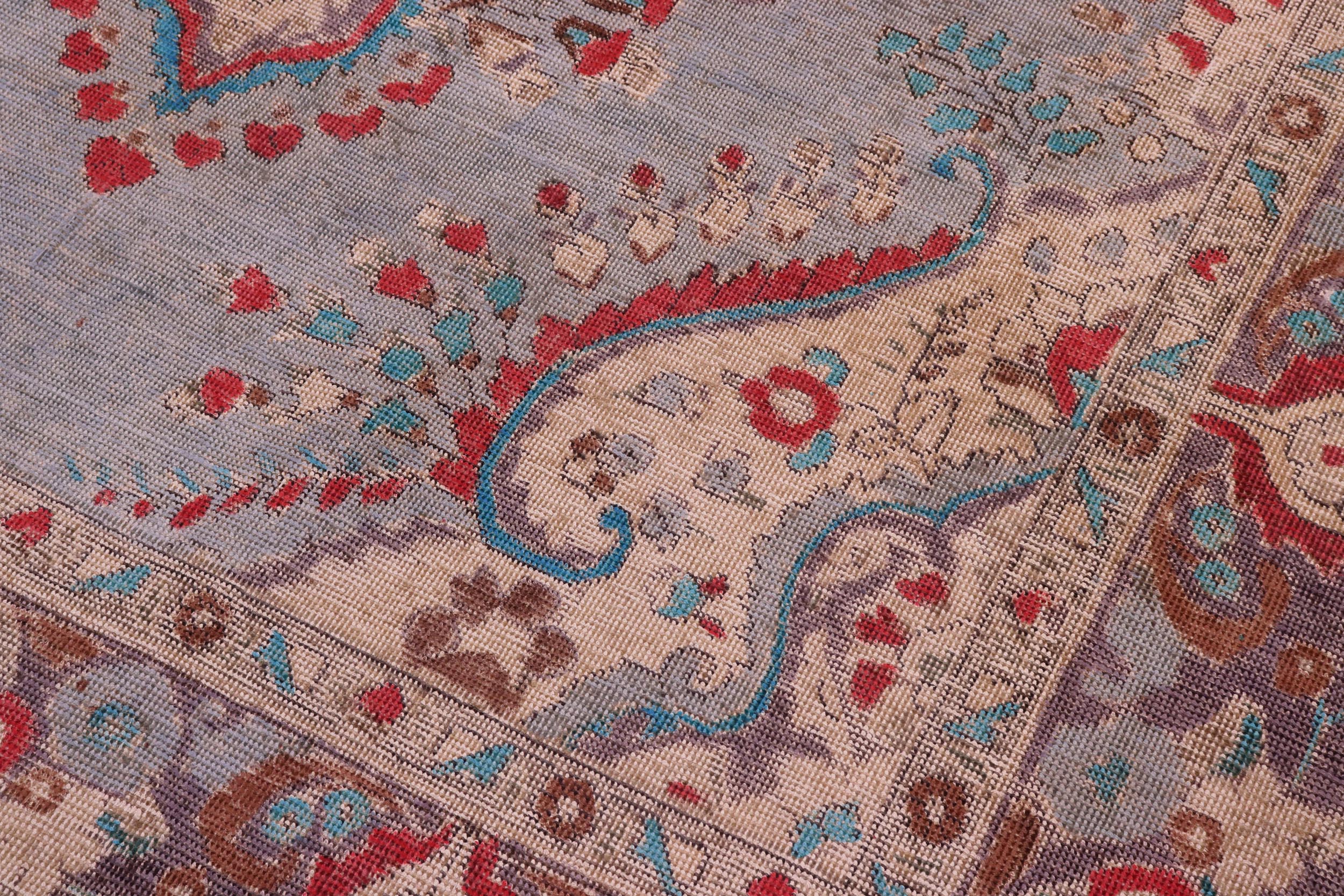 handmade Vintage Hand Painte Blue Purple Hand Knotted RECTANGLE 100% WOOL area rug 6' x 9'