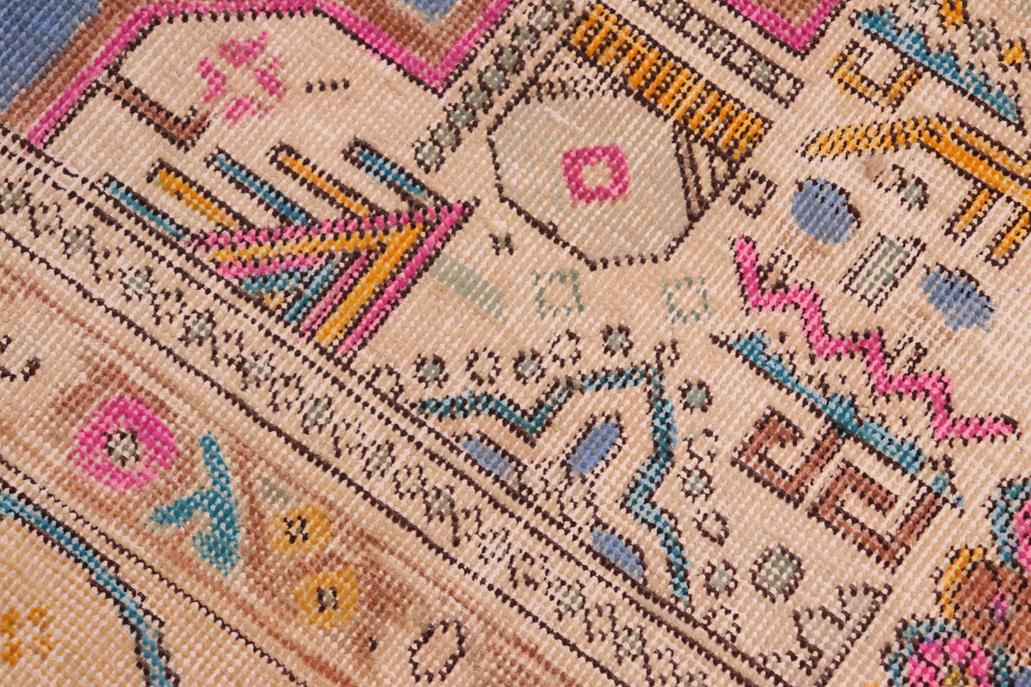 handmade Vintage Hand Painte Blue Beige Hand Knotted RECTANGLE 100% WOOL area rug 8 x 11