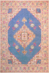 handmade Vintage Hand Painte Blue Beige Hand Knotted RECTANGLE 100% WOOL area rug 8 x 11
