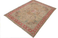 handmade Vintage Hand Painte Beige Red Hand Knotted RECTANGLE 100% WOOL area rug 9' x 11'