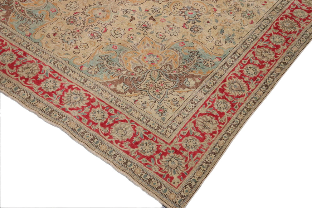 handmade Vintage Hand Painte Beige Red Hand Knotted RECTANGLE 100% WOOL area rug 9' x 11'