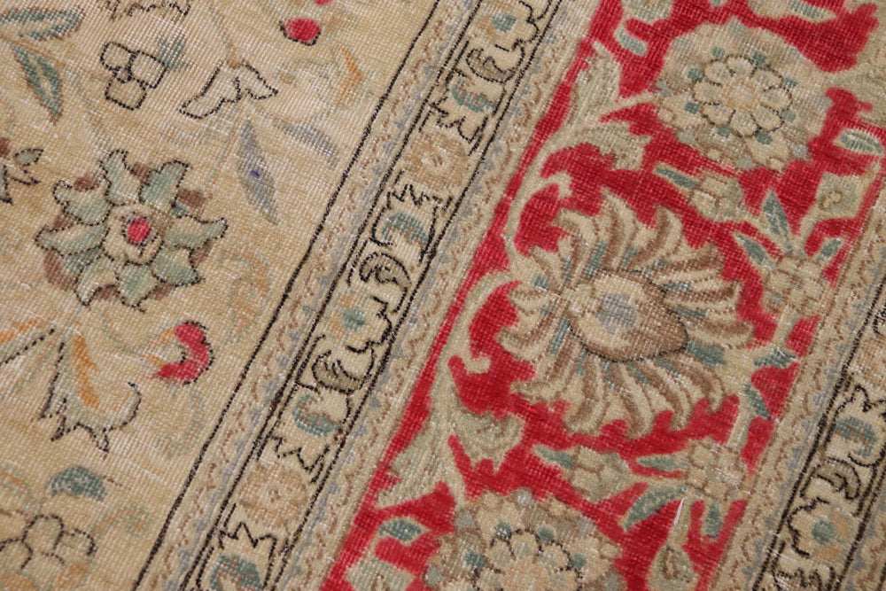 handmade Vintage Hand Painte Beige Red Hand Knotted RECTANGLE 100% WOOL area rug 9' x 11'