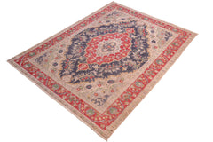 handmade Vintage Hand Painte Blue Red Hand Knotted RECTANGLE 100% WOOL area rug 8' x 11'