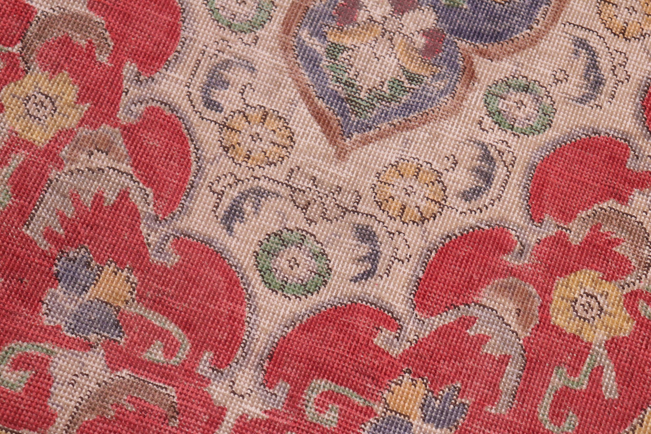 handmade Vintage Hand Painte Blue Red Hand Knotted RECTANGLE 100% WOOL area rug 8' x 11'