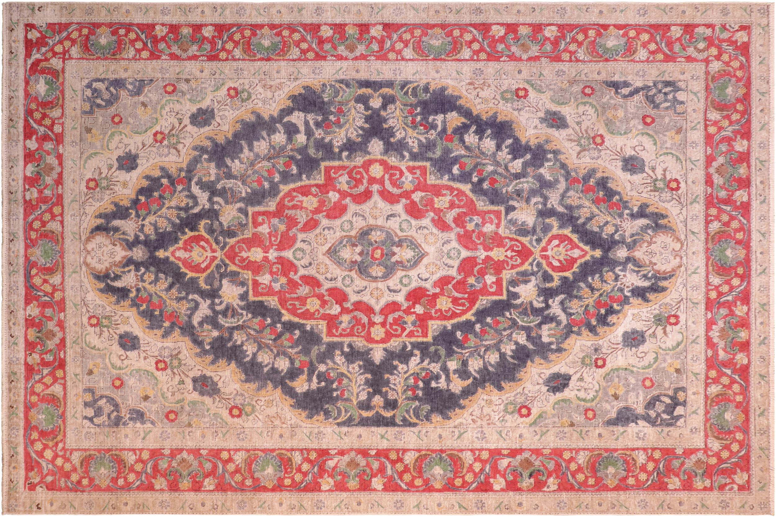 handmade Vintage Hand Painte Blue Red Hand Knotted RECTANGLE 100% WOOL area rug 8' x 11'