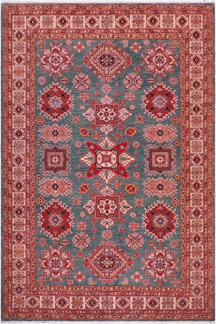 handmade Geometric Super Kazak Green Beige Hand Knotted RECTANGLE 100% WOOL area rug 8 x 10