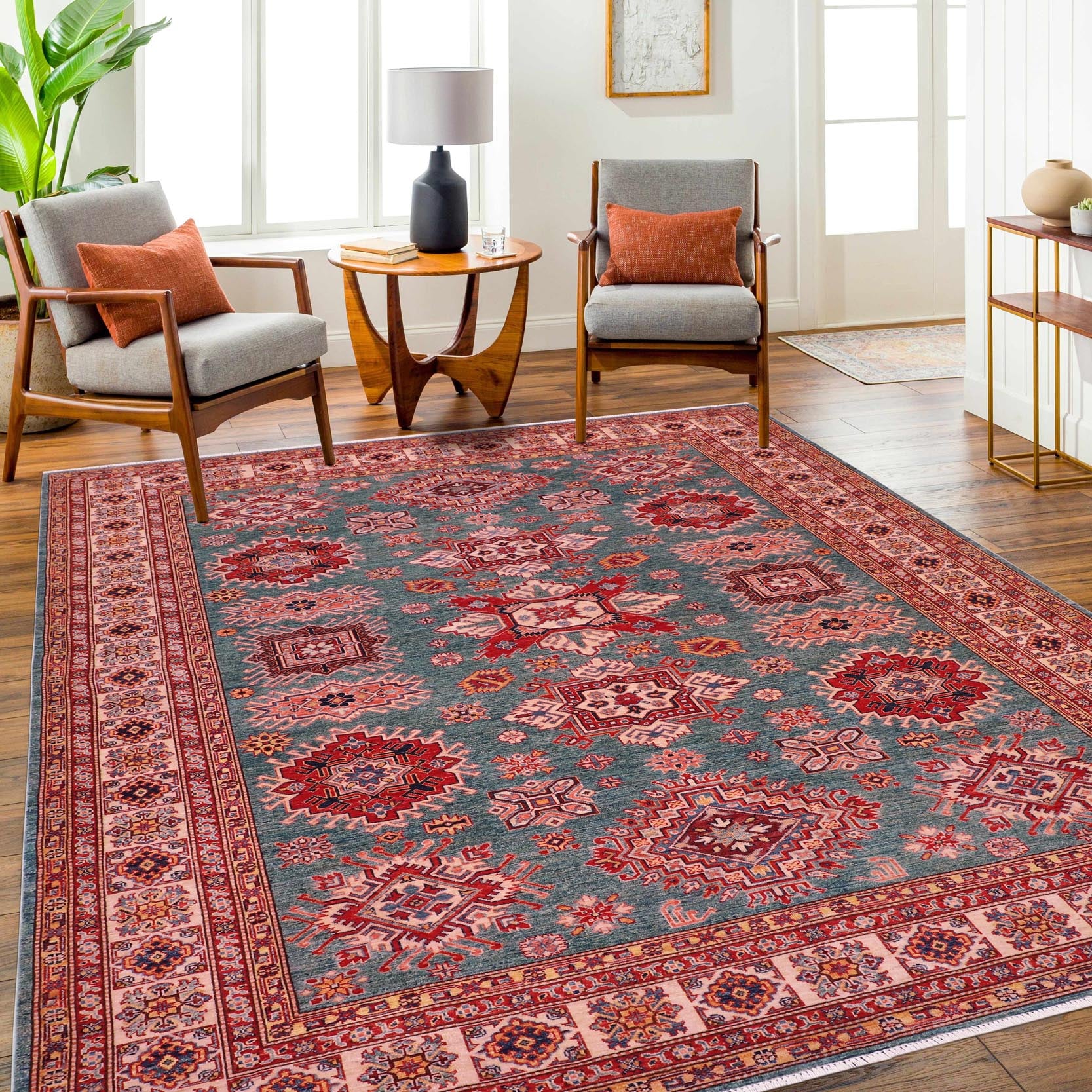 handmade Geometric Super Kazak Green Beige Hand Knotted RECTANGLE 100% WOOL area rug 8' x 10'