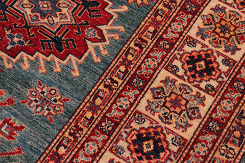 handmade Geometric Super Kazak Green Beige Hand Knotted RECTANGLE 100% WOOL area rug 8' x 10'