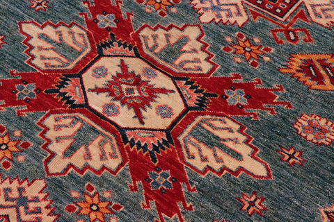 handmade Geometric Super Kazak Green Beige Hand Knotted RECTANGLE 100% WOOL area rug 8' x 10'