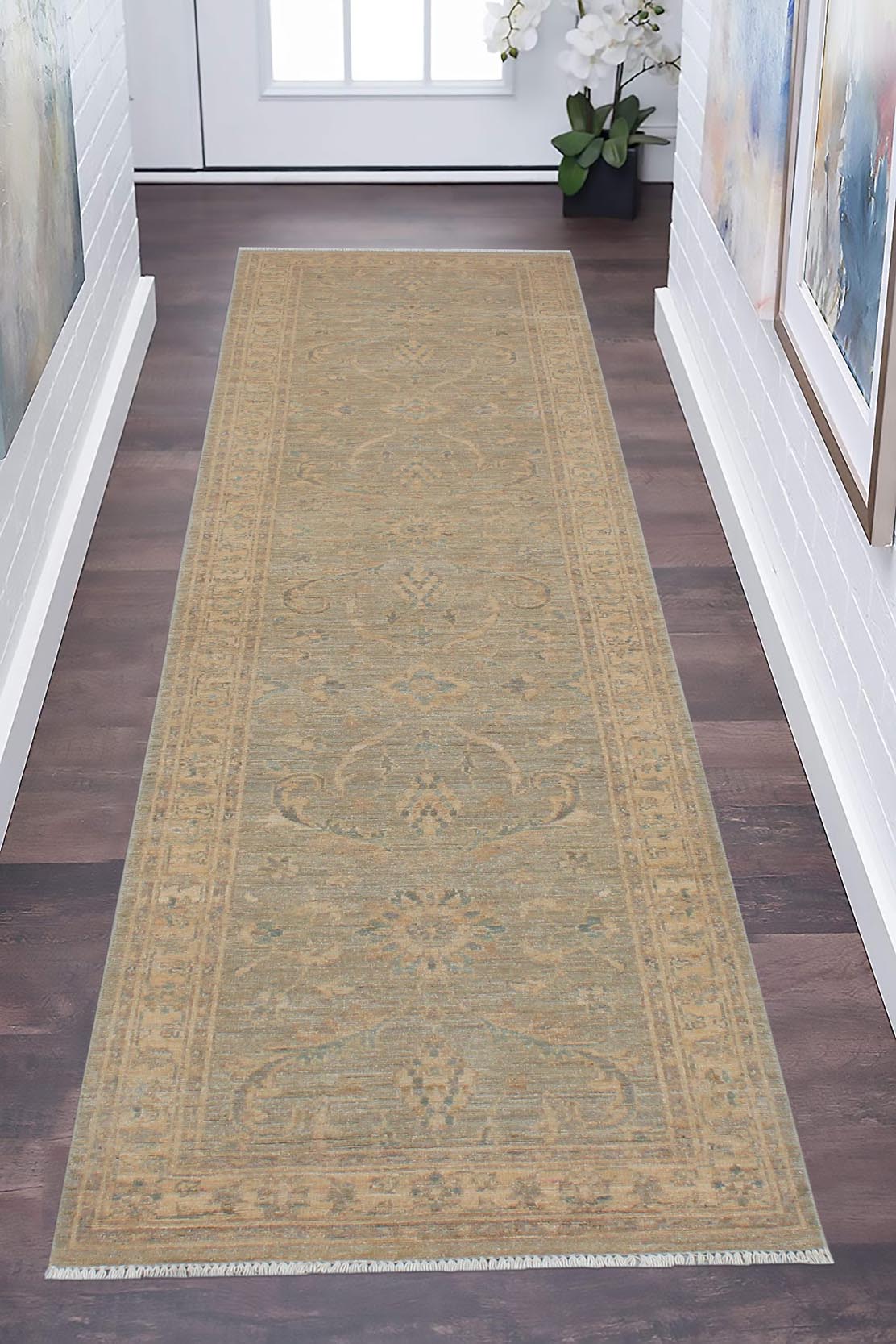 handmade Traditional Kafkaz Grey Beige Hand Knotted RUNNER 100% WOOL area rug 3' x 10'