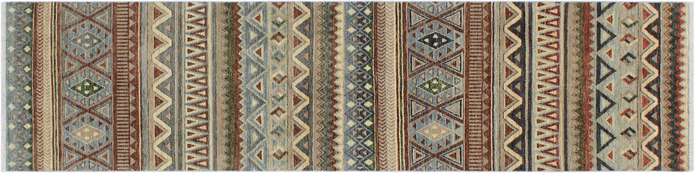 handmade Geometric Kurjean Brown Beige Hand Knotted RUNNER 100% WOOL area rug 3x10