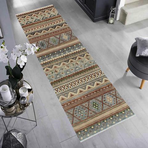handmade Geometric Kurjean Brown Beige Hand Knotted RUNNER 100% WOOL area rug 3x10