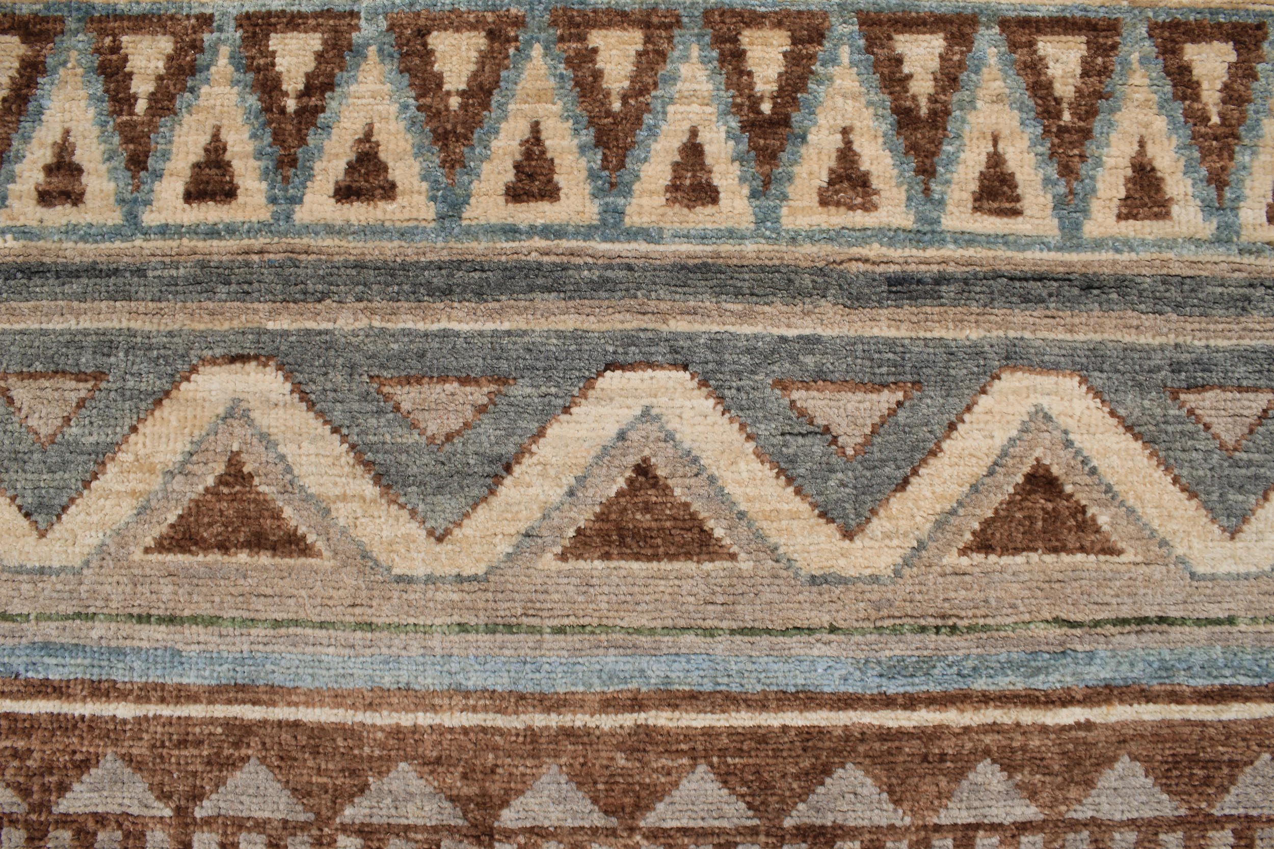handmade Geometric Kurjean Brown Beige Hand Knotted RUNNER 100% WOOL area rug 3x10