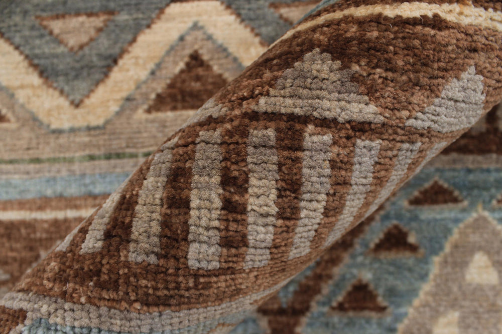 handmade Geometric Kurjean Brown Beige Hand Knotted RUNNER 100% WOOL area rug 3x10