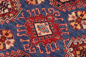 handmade Geometric Super Kazak Blue Beige Hand Knotted RECTANGLE 100% WOOL area rug 9' x 13'