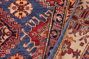 handmade Geometric Super Kazak Blue Beige Hand Knotted RECTANGLE 100% WOOL area rug 9' x 13'