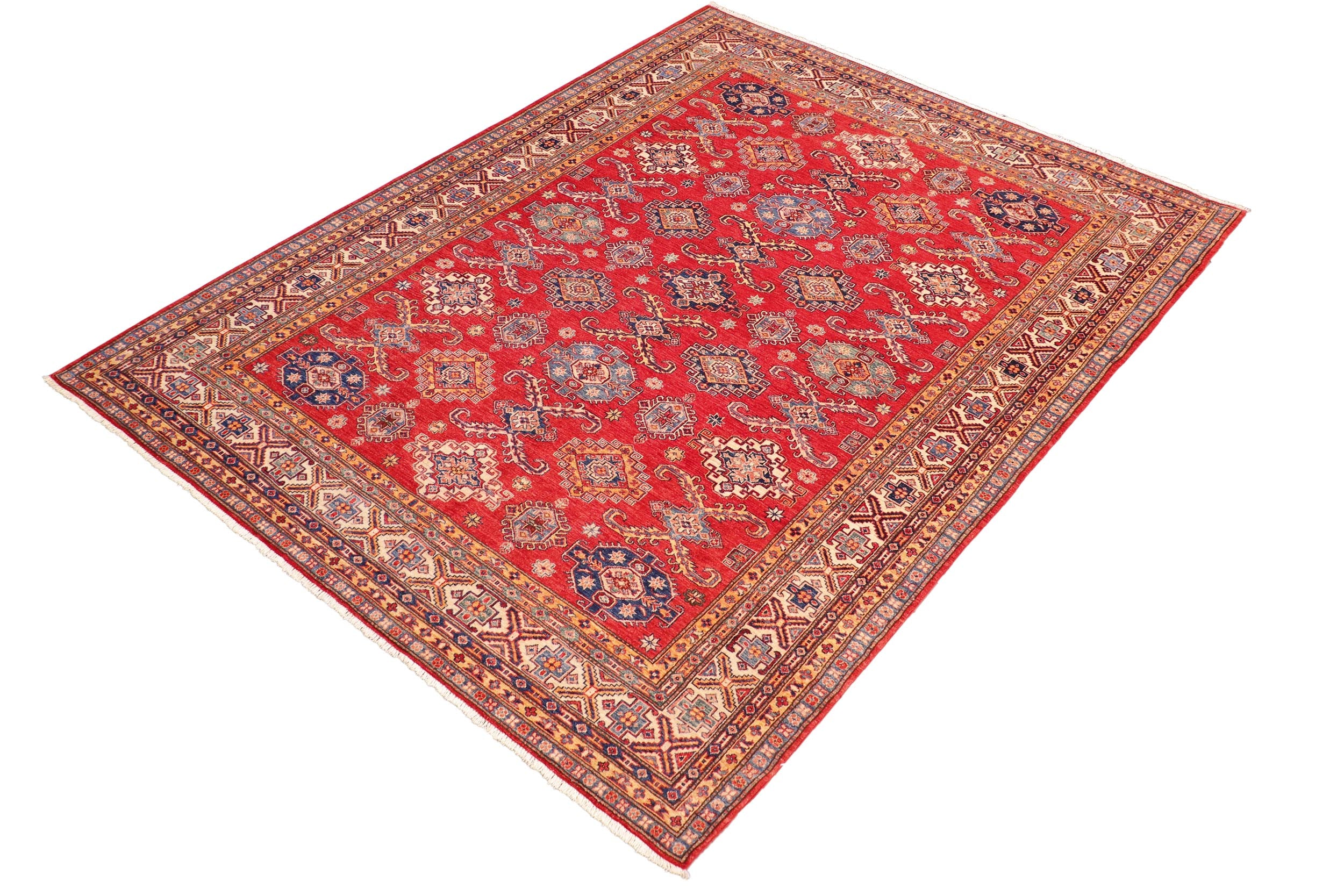 handmade Geometric Super Kazak Red Beige Hand Knotted RECTANGLE 100% WOOL area rug 8' x 10'