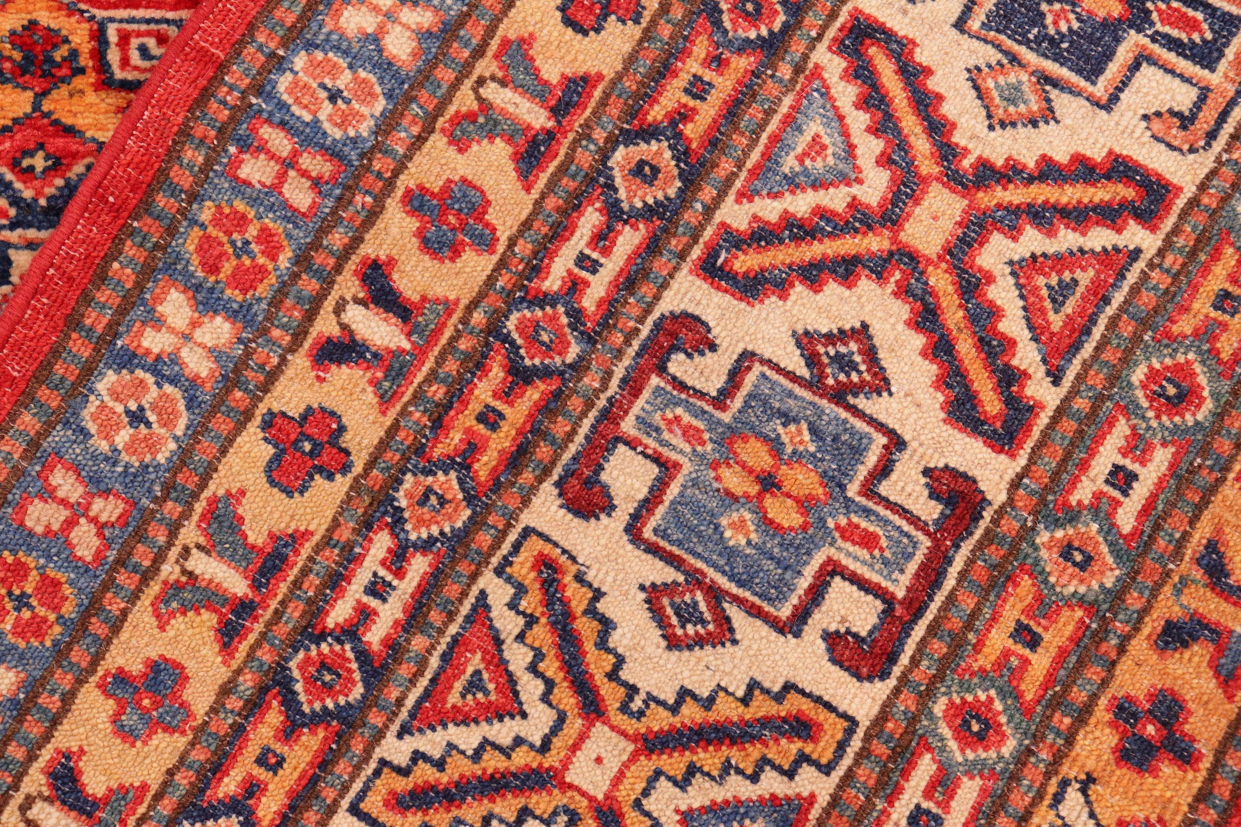 handmade Geometric Super Kazak Red Beige Hand Knotted RECTANGLE 100% WOOL area rug 8' x 10'