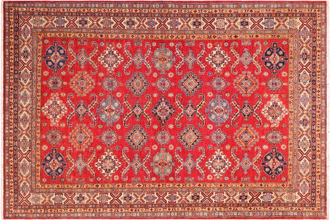 handmade Geometric Super Kazak Red Beige Hand Knotted RECTANGLE 100% WOOL area rug 8' x 10'