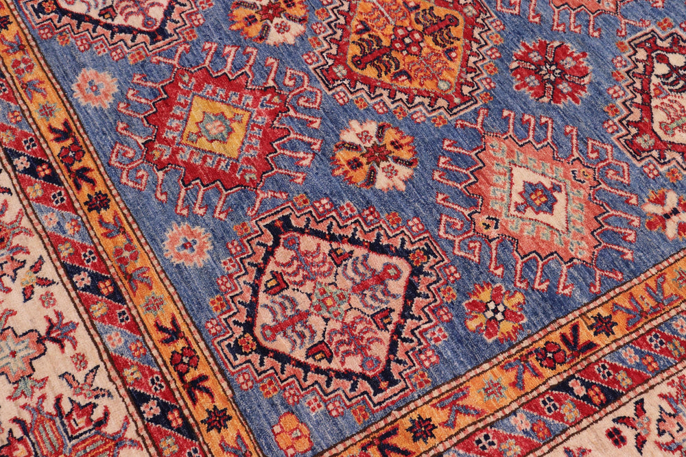 handmade Geometric Super Kazak Blue Beige Hand Knotted RECTANGLE 100% WOOL area rug 9' x 12'