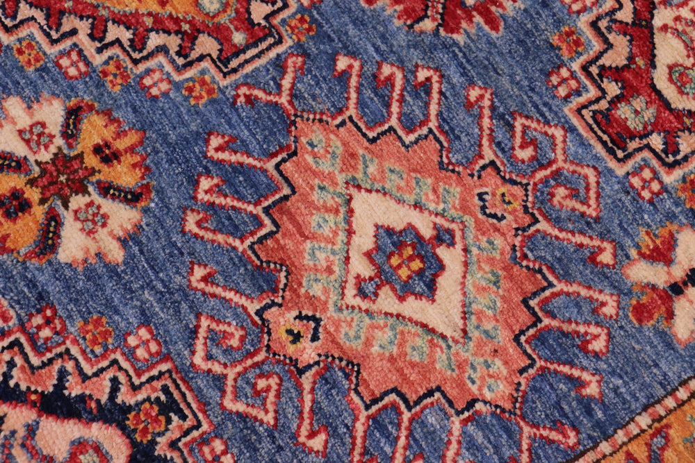 handmade Geometric Super Kazak Blue Beige Hand Knotted RECTANGLE 100% WOOL area rug 9' x 12'