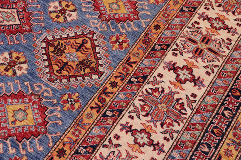 handmade Geometric Super Kazak Blue Beige Hand Knotted RECTANGLE 100% WOOL area rug 9' x 12'