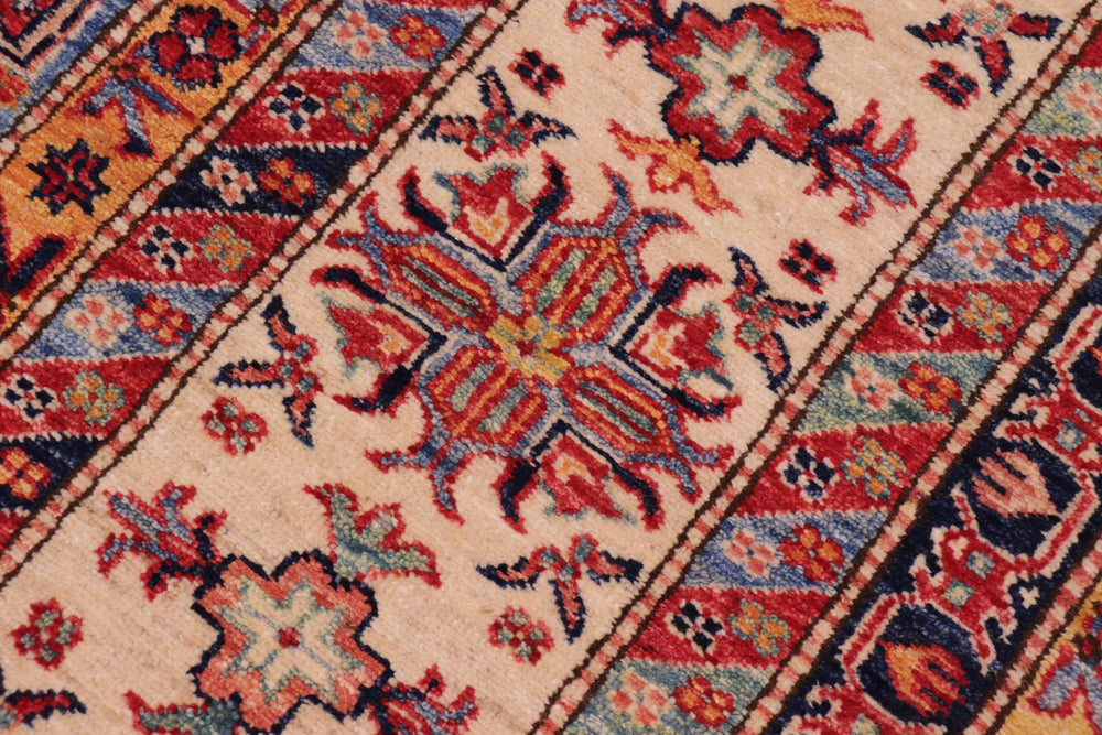 handmade Geometric Super Kazak Blue Beige Hand Knotted RECTANGLE 100% WOOL area rug 9' x 12'