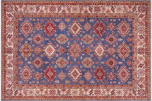 Rustic Super Kazak Paul Blue/Ivory Wool Rug - 8'8'' x 12'2''