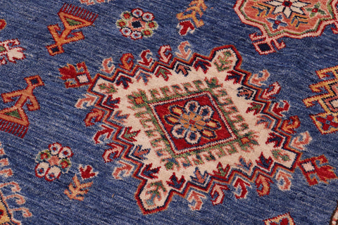 handmade Geometric Super Kazak Blue Ivory Hand Knotted RECTANGLE 100% WOOL area rug 9' x 12'