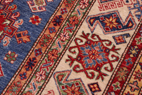 handmade Geometric Super Kazak Blue Ivory Hand Knotted RECTANGLE 100% WOOL area rug 9' x 12'