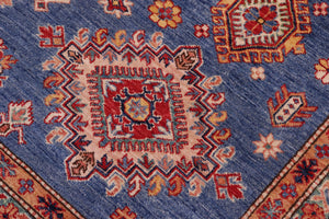 handmade Geometric Super Kazak Blue Ivory Hand Knotted RECTANGLE 100% WOOL area rug 9' x 12'