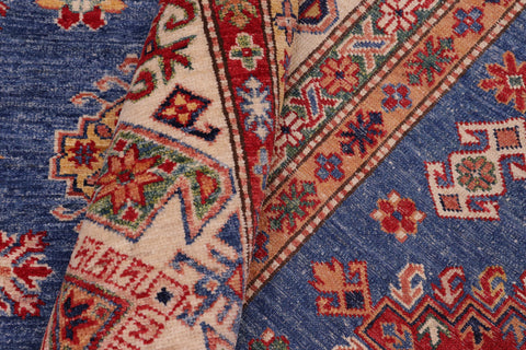 handmade Geometric Super Kazak Blue Ivory Hand Knotted RECTANGLE 100% WOOL area rug 9' x 12'