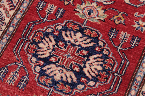 handmade Geometric Super Kazak Red Beige Hand Knotted RECTANGLE 100% WOOL area rug 3' x 5'