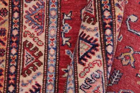 handmade Geometric Super Kazak Red Beige Hand Knotted RECTANGLE 100% WOOL area rug 3' x 5'