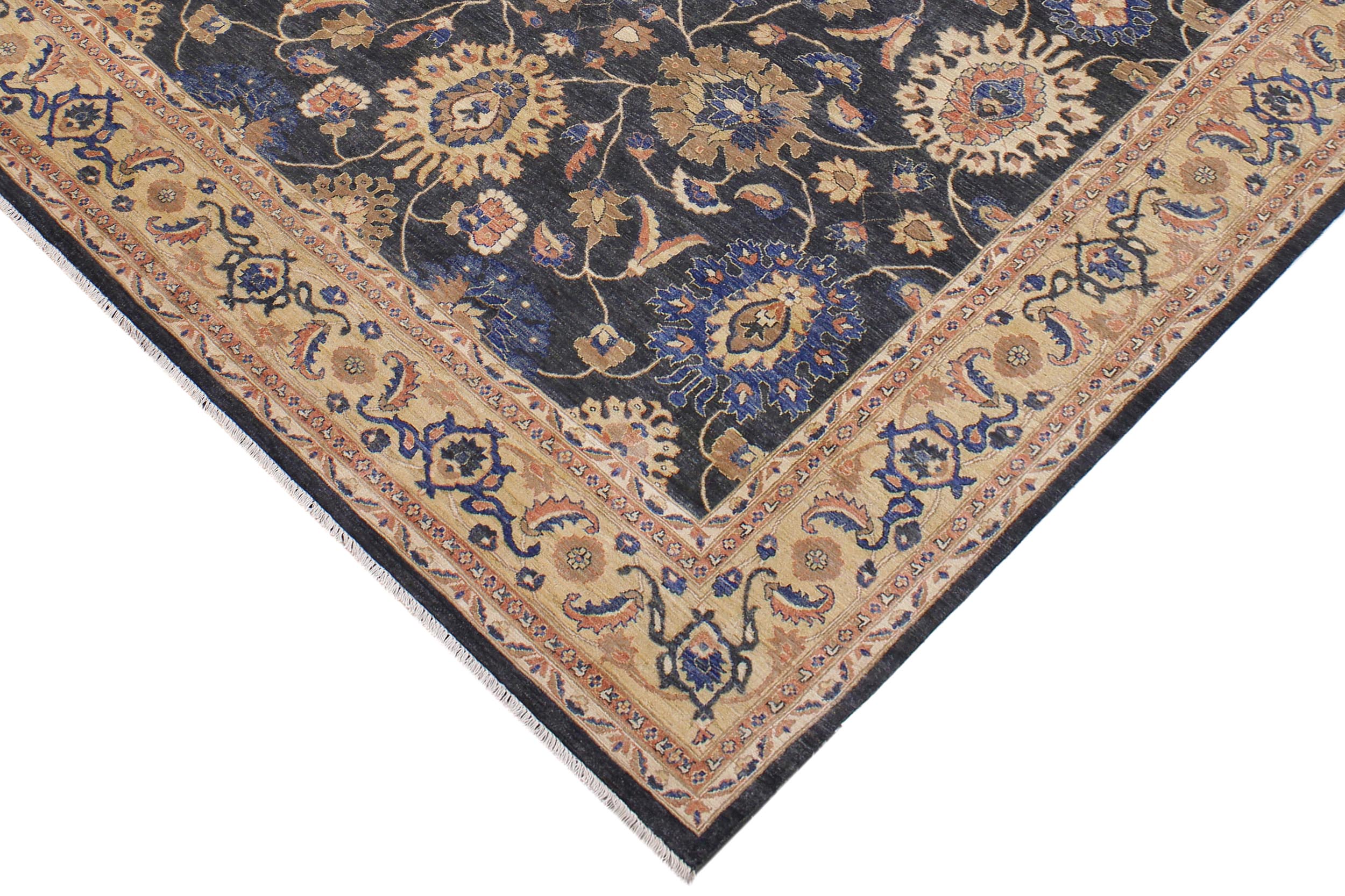 handmade Transitional Kafkaz Charcoal Tan Hand Knotted RECTANGLE 100% WOOL area rug 9' x 12'