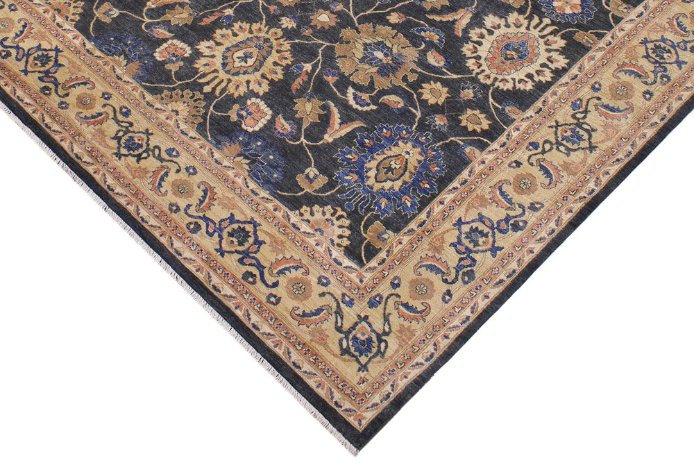 handmade Transitional Kafkaz Charcoal Tan Hand Knotted RECTANGLE 100% WOOL area rug 9' x 12'