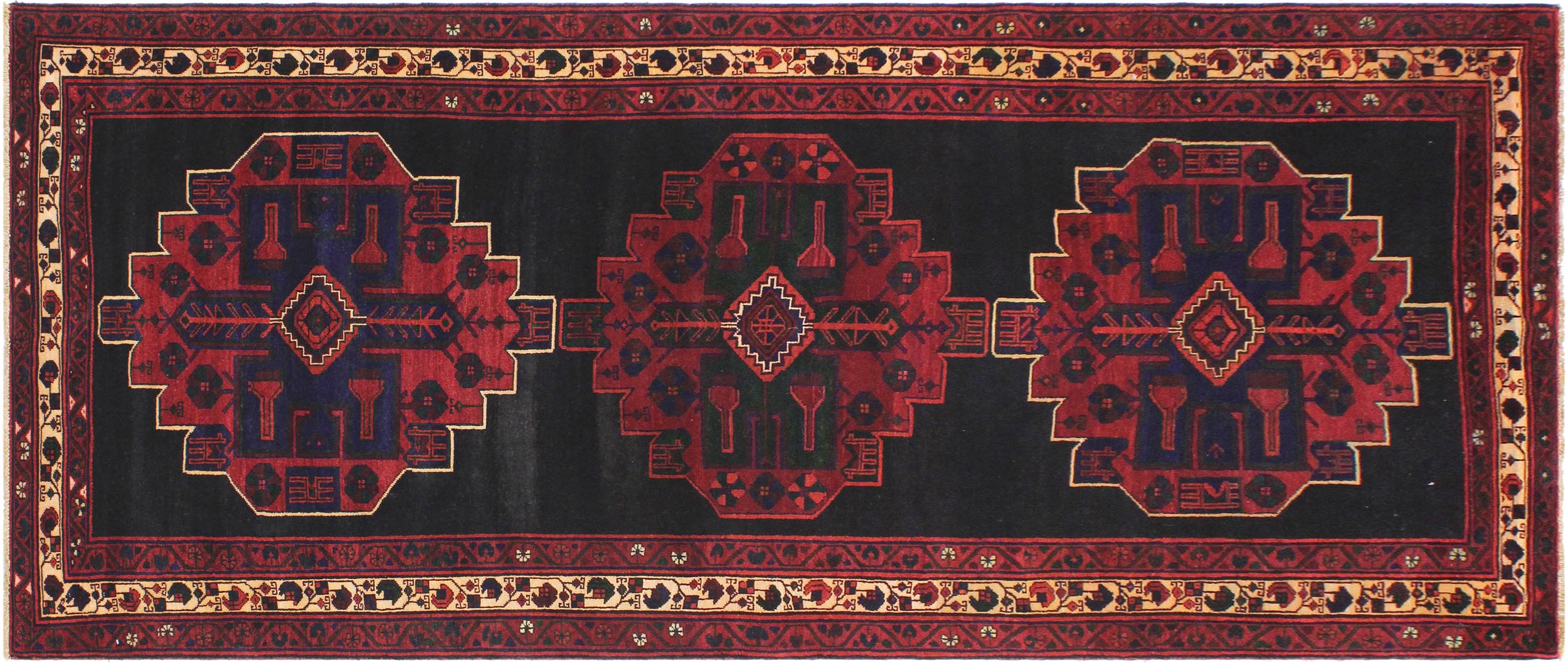 handmade Geometric Balouchi Black Gray Hand Knotted RUNNER 100% WOOL area rug 5x10