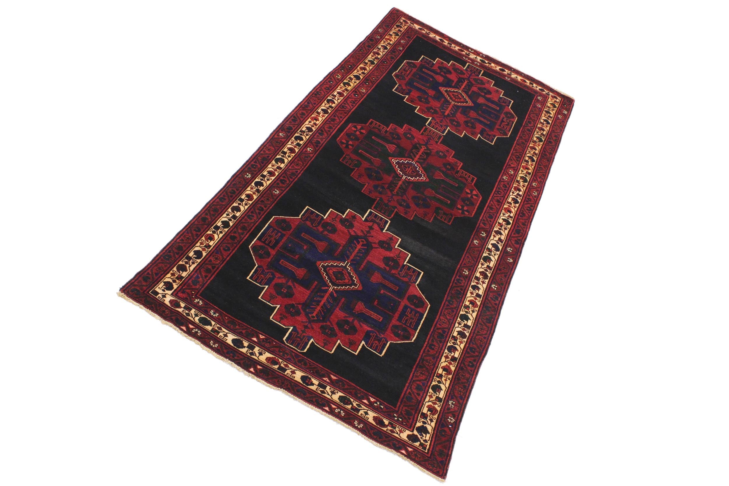 handmade Geometric Balouchi Black Gray Hand Knotted RUNNER 100% WOOL area rug 5x10