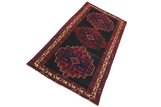 handmade Geometric Balouchi Black Gray Hand Knotted RUNNER 100% WOOL area rug 5x10