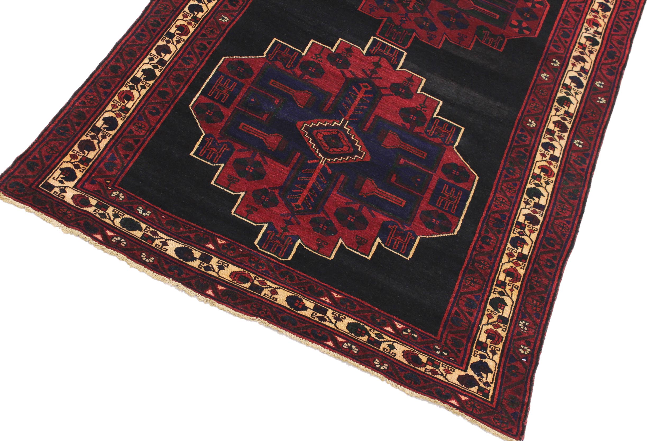 handmade Geometric Balouchi Black Gray Hand Knotted RUNNER 100% WOOL area rug 5x10