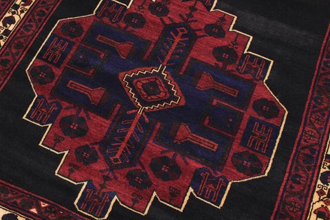 handmade Geometric Balouchi Black Gray Hand Knotted RUNNER 100% WOOL area rug 5x10