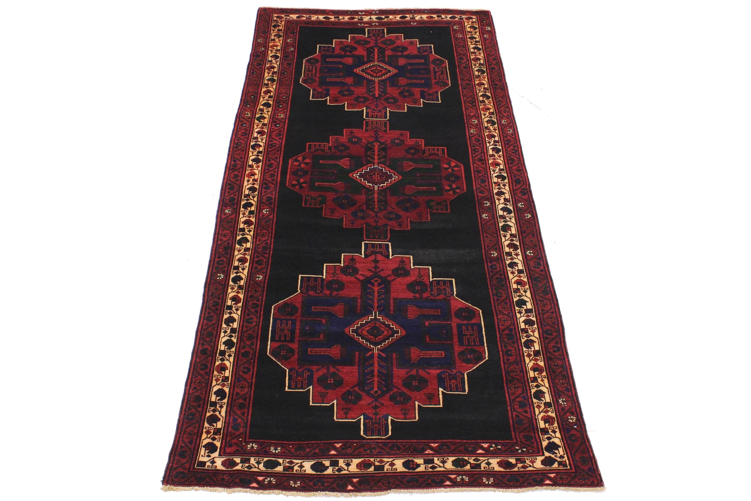 handmade Geometric Balouchi Black Gray Hand Knotted RUNNER 100% WOOL area rug 5x10