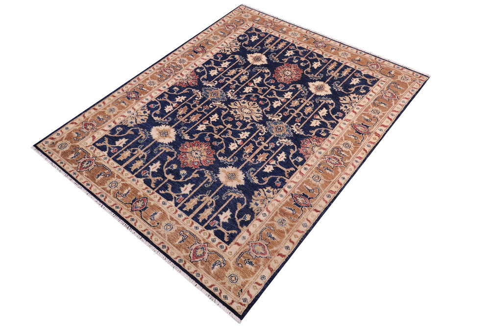 handmade Transitional Kafkaz Blue Brown Hand Knotted RECTANGLE 100% WOOL area rug 5' x 7'
