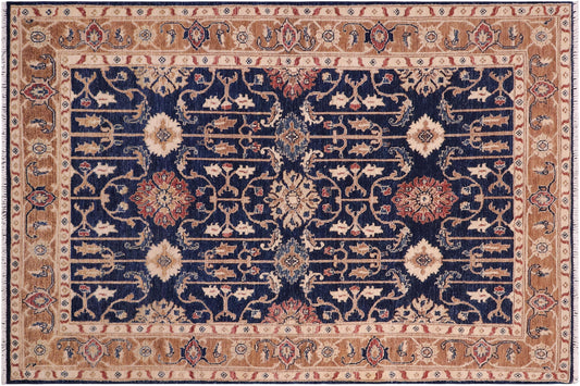 handmade Transitional Kafkaz Blue Brown Hand Knotted RECTANGLE 100% WOOL area rug 5' x 7'