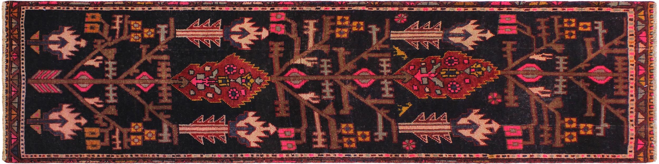 handmade Geometric Balouchi Black Tan Hand Knotted RUNNER 100% WOOL area rug 2x6